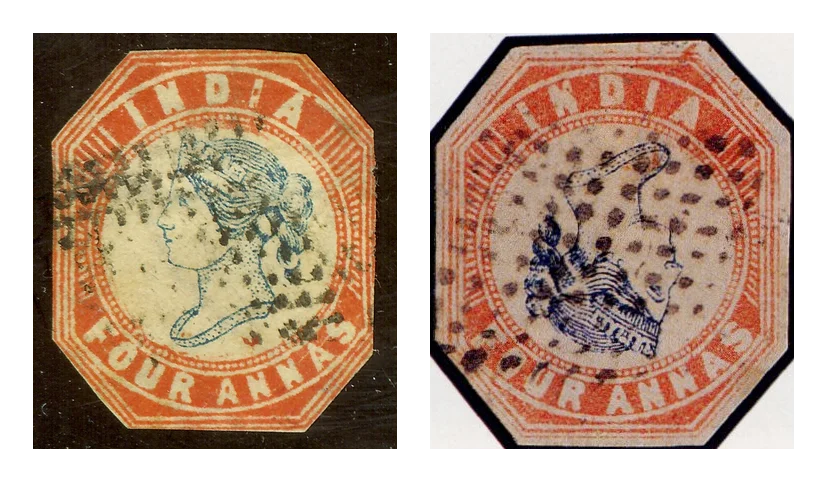 The 1854 Four Annas, normal and inverted